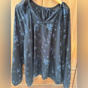 Floral Black and Blue Blouse